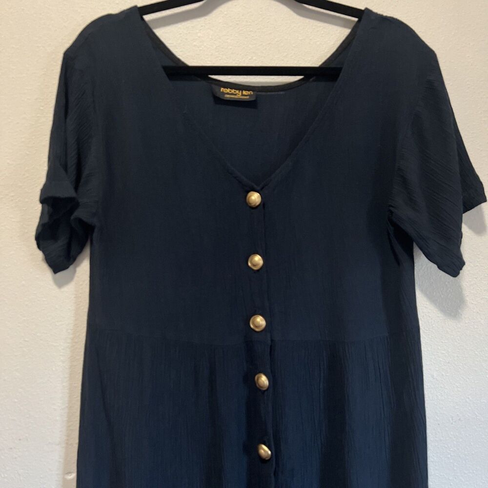 Women’s VTG Black Slip Dress Gold Buttons Slit 90s Rachel - Picture 1 of 5